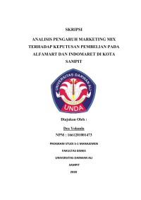 ANALISIS PENGARUH MARKETING MIX TERHADAP KEPUTUSAN PEMBELIAN PADA ALFAMART DAN INDOMARET DI KOTA SAMPIT